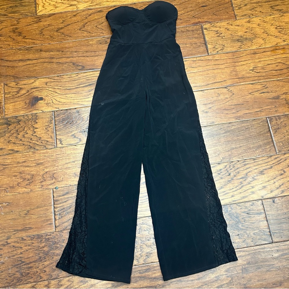Vici holiday Strapless lace detail Jumpsuit